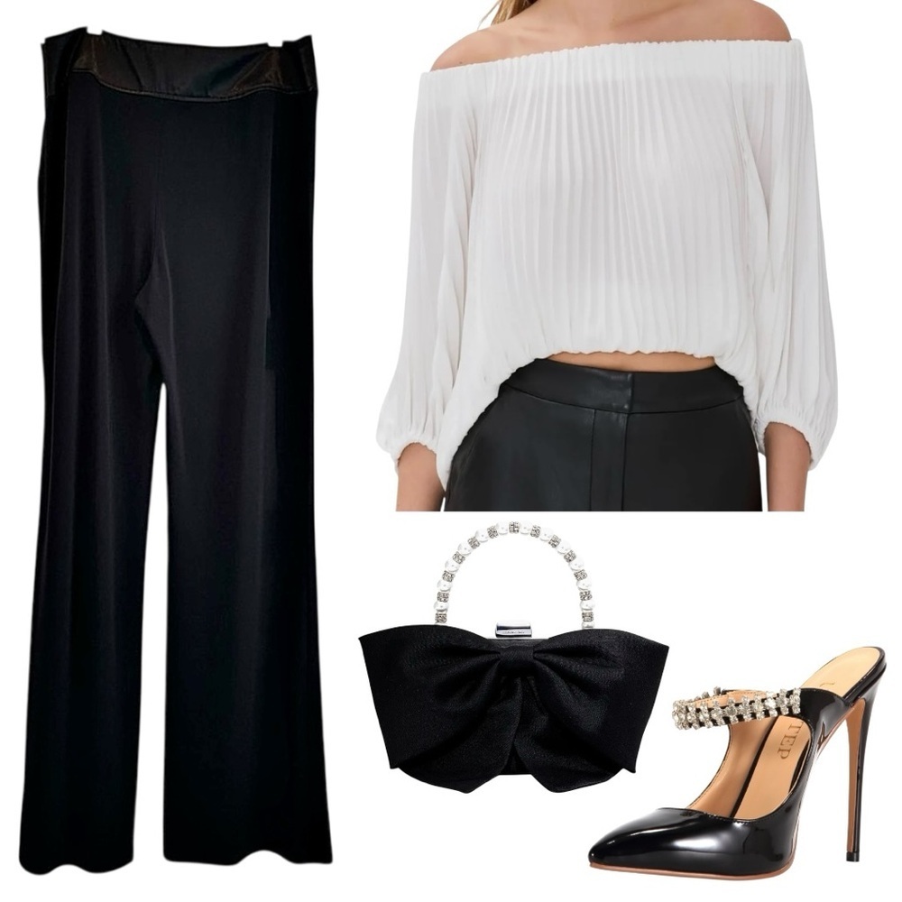 ✨ Comtext Black Satin Cummerbund Palazzo Pants | High-Rise Evening Trousers